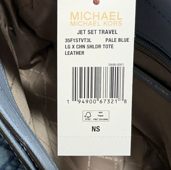NWT Michael Kors Jet Set Large Saffiano Leather Tote Bag Pale Blue - Picture 3 of 7